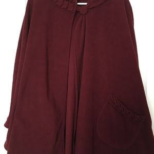 Warm Maroon sweater poncho, looks like it came out of a Charles Dickens novel